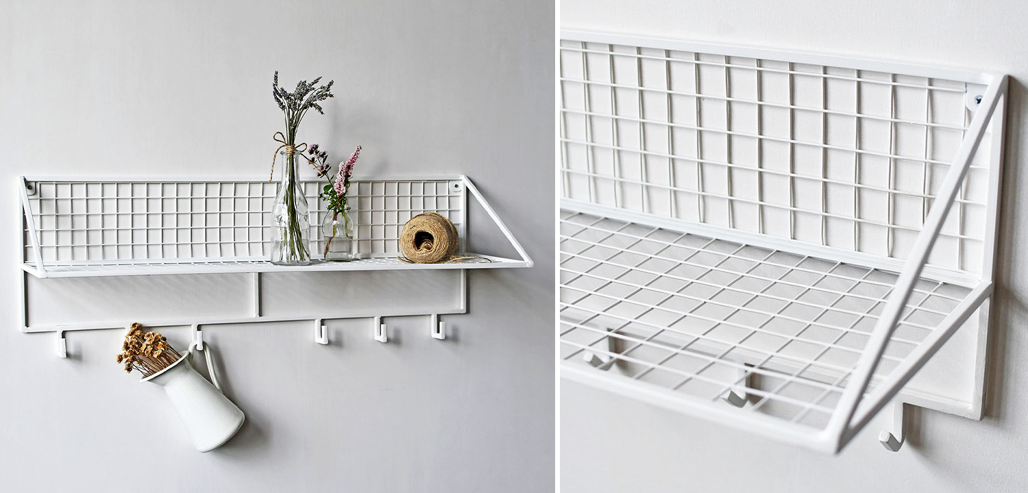 Вешалка с полкой Rhian Industrial Metal Rust Shelf White - фото