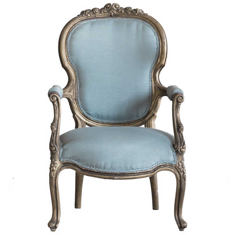 Кресло Arm Carved Chair blue linen Голубой пастельный Темный дуб Кресло Arm Carved Chair blue linen Голубой пастельный Темный дуб в Твери | Loft Concept