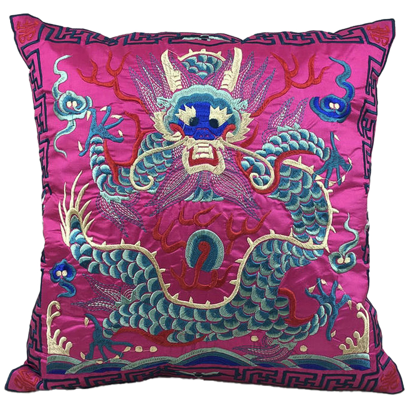 Декоративная подушка с вышивкой Chinese Dragon Pink Розовый Мульти Декоративная подушка с вышивкой Chinese Dragon Pink Розовый Мульти в Твери | Loft Concept