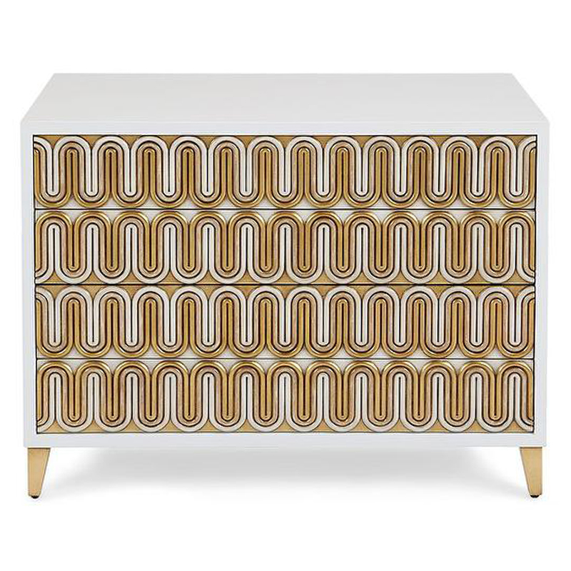 Комод Park Avenue Brass Wave Pattern Chest of Drawers Белый Золотой Комод Park Avenue Brass Wave Pattern Chest of Drawers Белый Золотой в Твери | Loft Concept