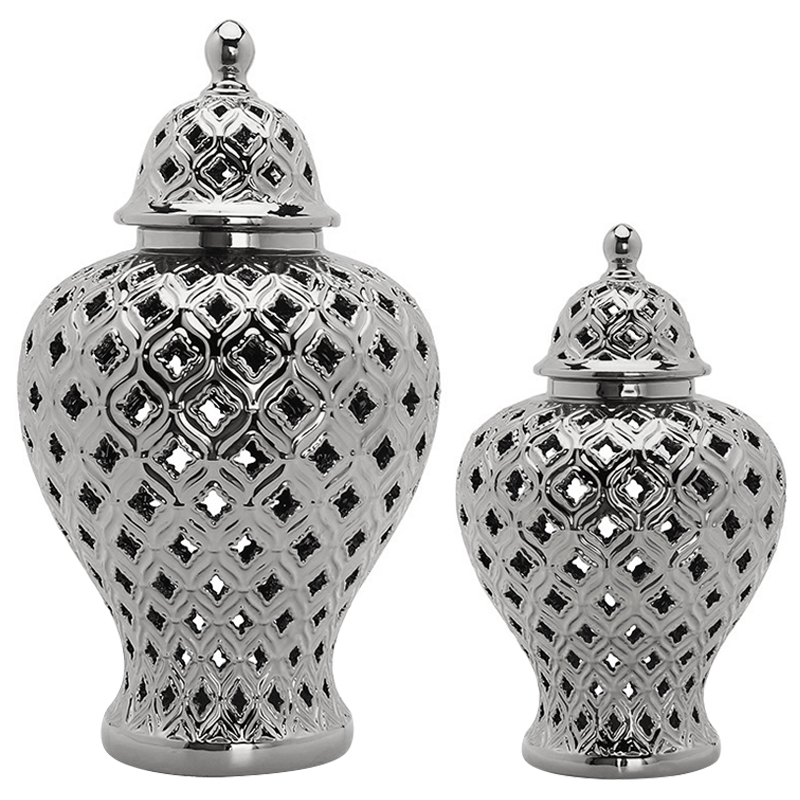 Ваза с крышкой Ceramic Silver Carving Vase Серебряный Ваза с крышкой Ceramic Silver Carving Vase Серебряный в Твери | Loft Concept