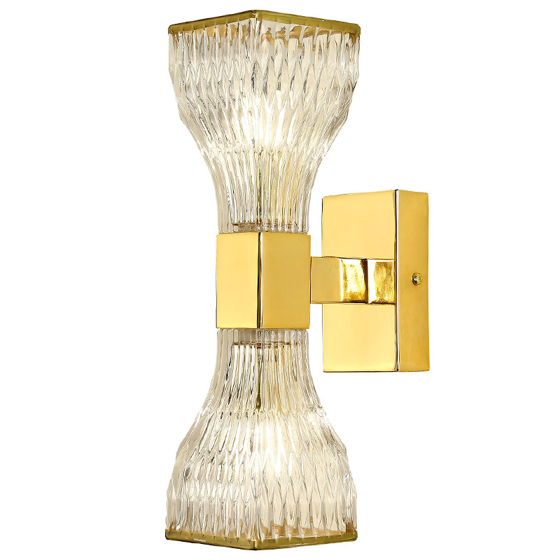 Бра с двумя плафонами из рельефного стекла GLASS HORN Gold Прозрачный Золотой Бра с двумя плафонами из рельефного стекла GLASS HORN Gold Прозрачный Золотой в Твери | Loft Concept