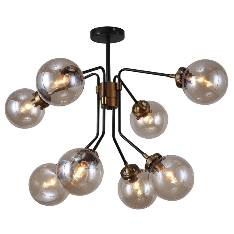 Большой Светильник Bistro Ceiling Globe 8 Черный Стекло Смок Большой Светильник Bistro Ceiling Globe 8 Черный Стекло Смок в Твери | Loft Concept