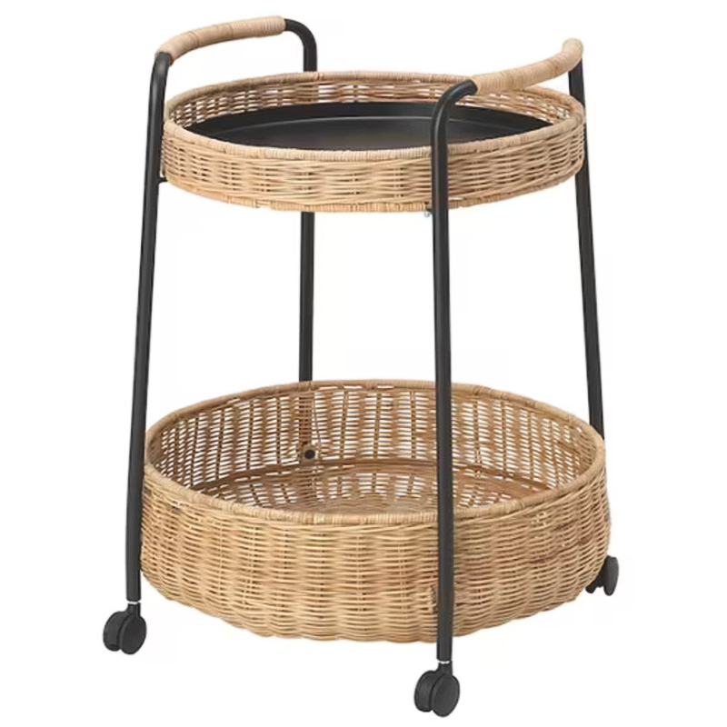 Приставной столик на колесах Roy Wicker Round Side Table Черный Древесина Приставной столик на колесах Roy Wicker Round Side Table Черный Древесина в Твери | Loft Concept