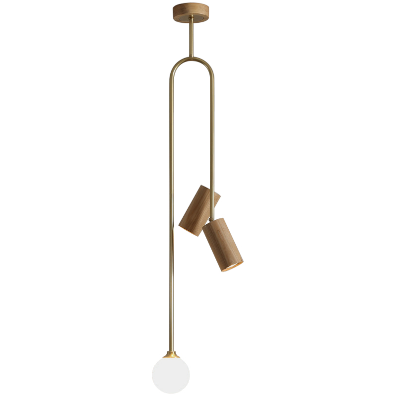 Потолочный светильник Ando Wooden Metal Brass Light 3 плафона Древесина Коричневый Латунь Потолочный светильник Ando Wooden Metal Brass Light 3 плафона Древесина Коричневый Латунь в Твери | Loft Concept
