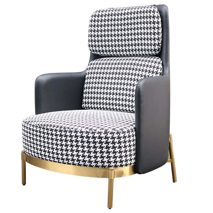 Кресло Pied de poule Gray high Armchair Черно-белый Латунь в Твери | Loft Concept 