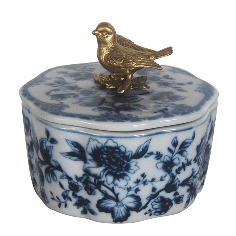 Шкатулка Blue and Bronze Bird Бронза Синий Белый Шкатулка Blue and Bronze Bird Бронза Синий Белый в Твери | Loft Concept