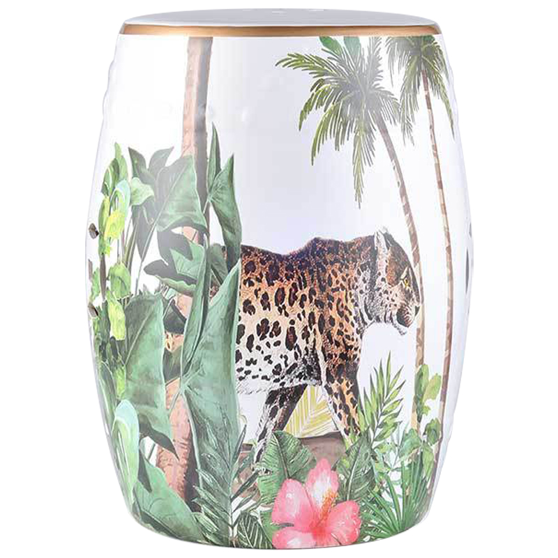 Керамический табурет Leopard Tropical Animal Ceramic Stool White Белый Зеленый Коричневый Керамический табурет Leopard Tropical Animal Ceramic Stool White Белый Зеленый Коричневый в Твери | Loft Concept