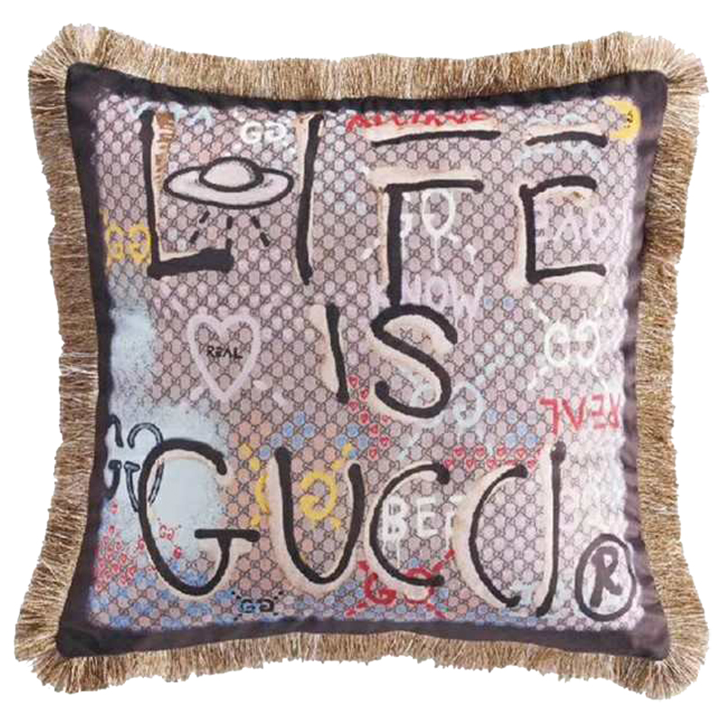 Декоративная подушка Cтиль Gucci Life is Gucci Коричневый Мульти Декоративная подушка Cтиль Gucci Life is Gucci Коричневый Мульти в Твери | Loft Concept