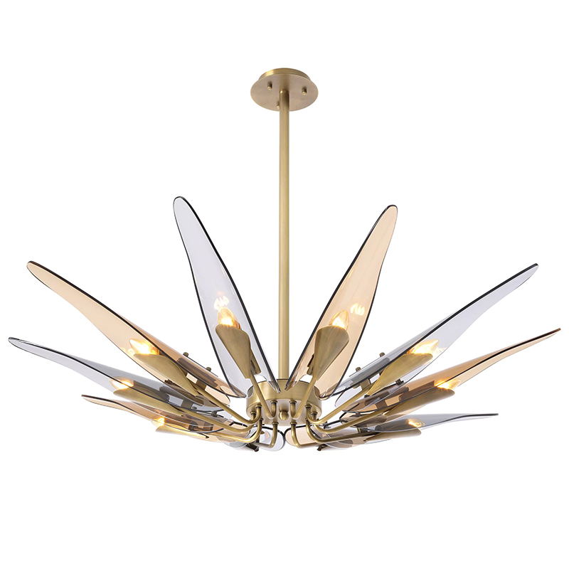 Люстра Eichholtz Chandelier Sky Янтарный Стекло Смок Латунь Люстра Eichholtz Chandelier Sky Янтарный Стекло Смок Латунь в Твери | Loft Concept
