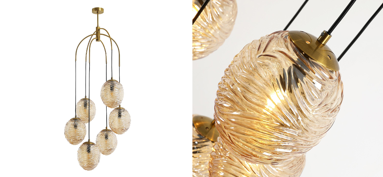 Люстра с плафонами янтарного цвета Perforated Glass 6 Ламп - фото