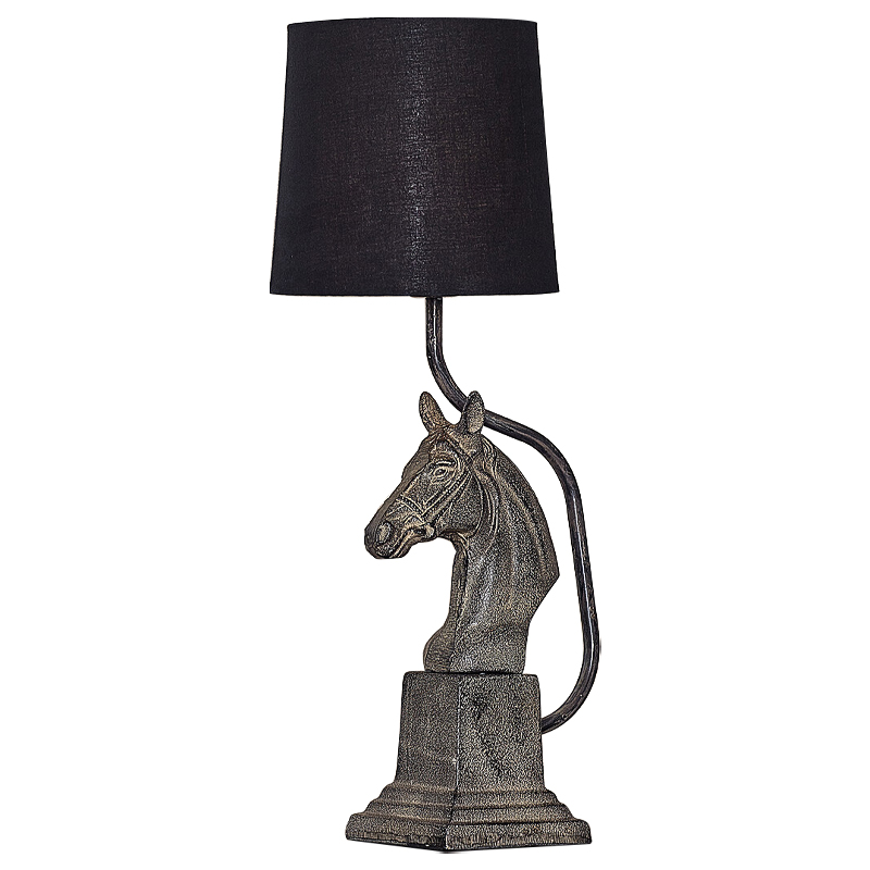 Настольная лампа с абажуром Lampshade Horse Sculpture Черный Металлик винтаж Настольная лампа с абажуром Lampshade Horse Sculpture Черный Металлик винтаж в Твери | Loft Concept