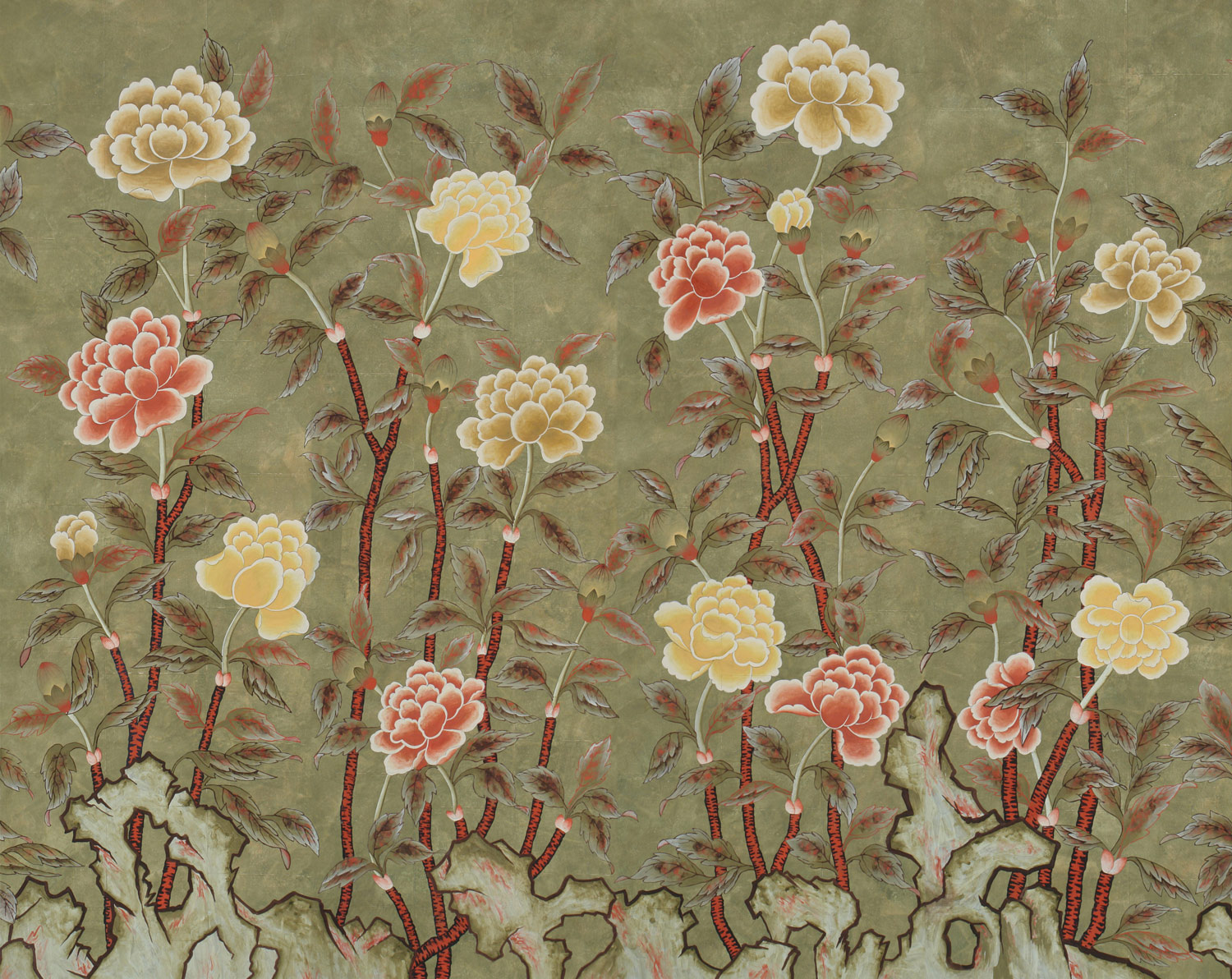 Обои ручная роспись Korean Peony Colourway SC-50 on Edo Cannella India tea paper Обои ручная роспись Korean Peony Colourway SC-50 on Edo Cannella India tea paper - постер Loft-Concept в Твери
