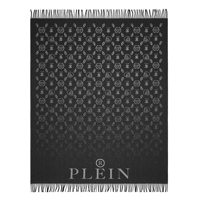 Плед Philipp Plein Plaid Cashmere Monogram Черный Серый Плед Philipp Plein Plaid Cashmere Monogram Черный Серый в Твери | Loft Concept