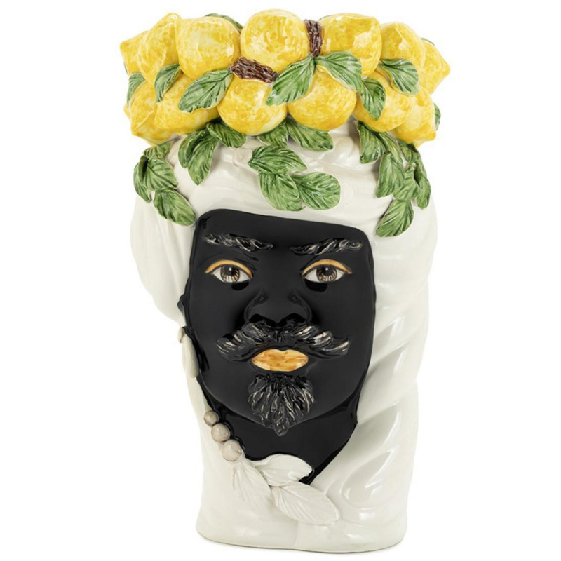 Ваза Vase Lemon Head Man White Белый Черный Желтый Зеленый Ваза Vase Lemon Head Man White Белый Черный Желтый Зеленый в Твери | Loft Concept
