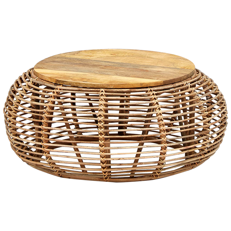 Плетеный кофейный стол с деревянной столешницей Wicker Wood Coffee Table Древесина Плетеный кофейный стол с деревянной столешницей Wicker Wood Coffee Table Древесина в Твери | Loft Concept