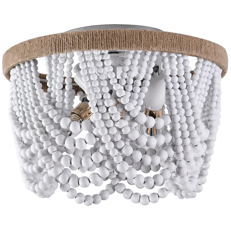 Круглый потолочный светильник с подвесками в виде круглых белых бусин White Beads Ceiling Lamp Белый Коричневый Круглый потолочный светильник с подвесками в виде круглых белых бусин White Beads Ceiling Lamp Белый Коричневый в Твери | Loft Concept
