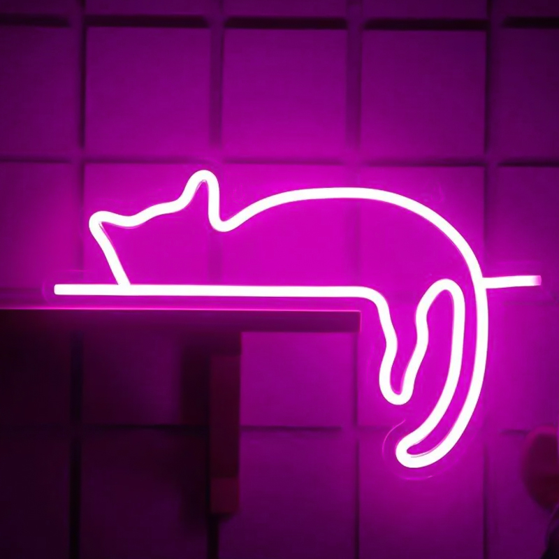 Неоновая настенная лампа Sleeping Kitten Neon Wall Lamp Розовый Неоновая настенная лампа Sleeping Kitten Neon Wall Lamp Розовый в Твери | Loft Concept
