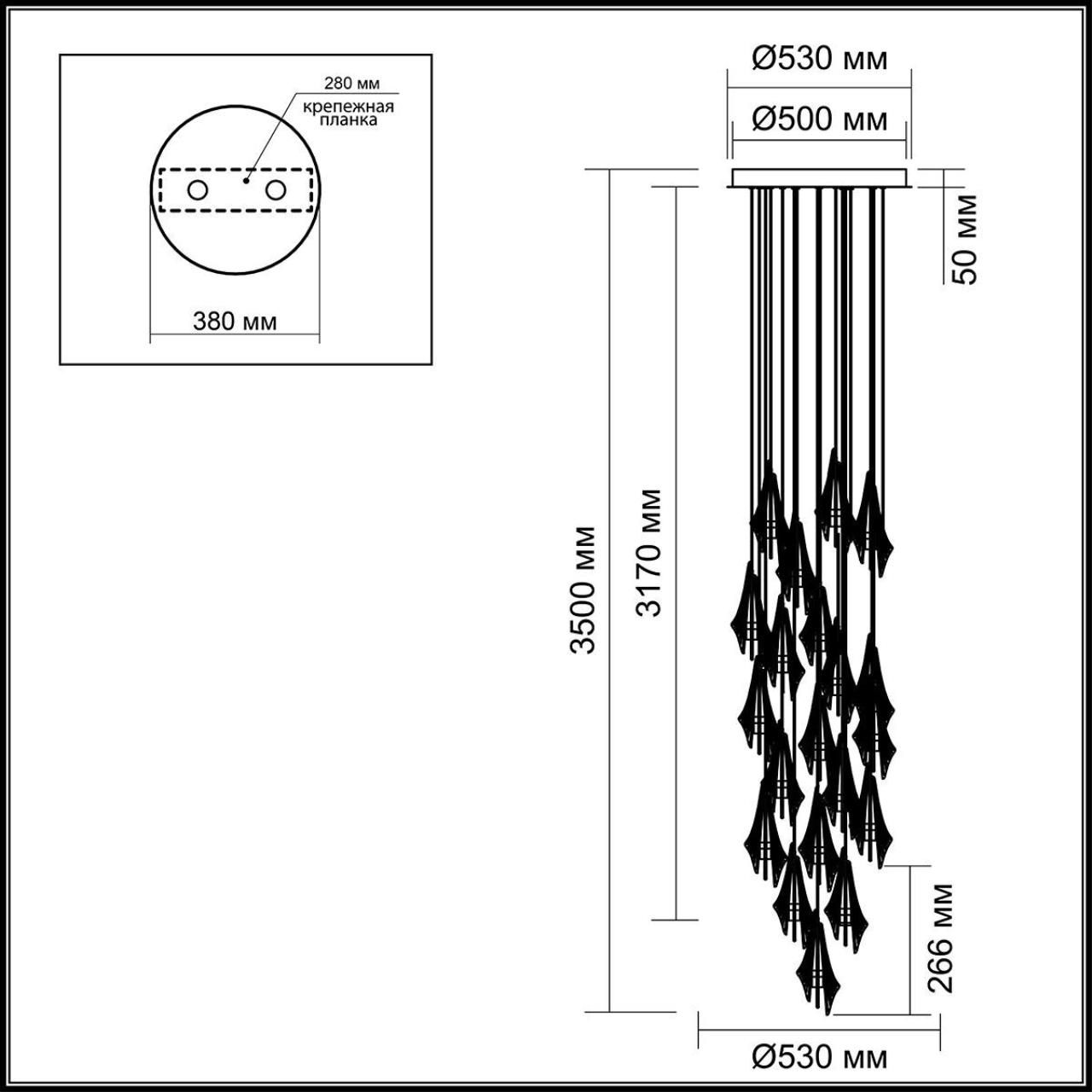 Люстра каскадная с 24-мя рельефными прозрачными плафонами в форме лепестков Glass Pod  в Твери