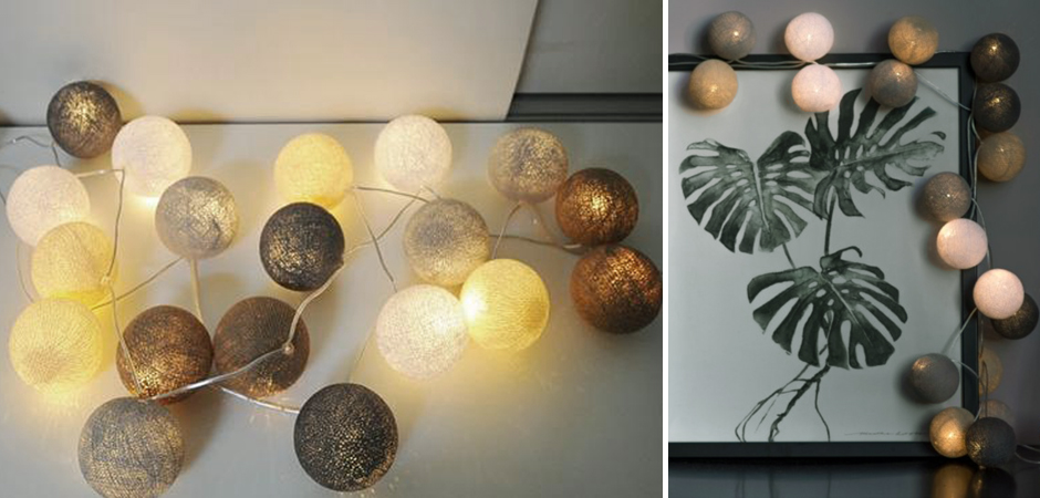 Гирлянда хлопковые фонарики Сotton Ball Sand-Grey - Loft-Concept в Твери