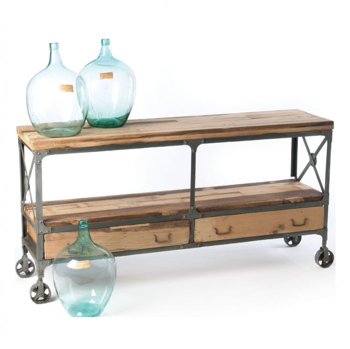 Консоль Industrial Metal Rust Rolling Reclaimed Wood Sideboard Консоль Industrial Metal Rust Rolling Reclaimed Wood Sideboard в Твери | Loft Concept