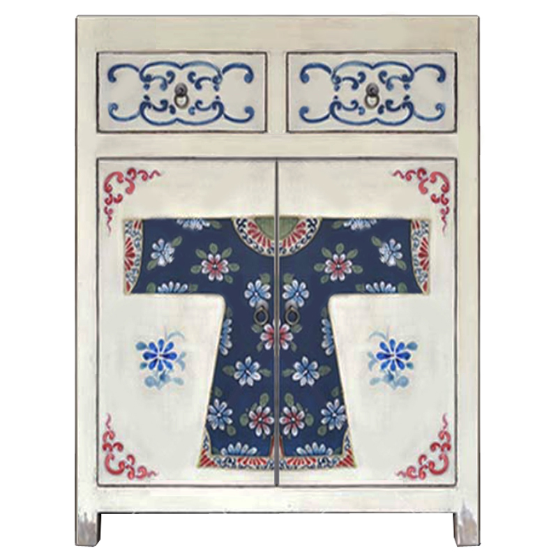 Белая тумба из массива сосны в Китайском стиле ручная роспись White Chinese Nightstand Белый Синий Зеленый Красный Белая тумба из массива сосны в Китайском стиле ручная роспись White Chinese Nightstand Белый Синий Зеленый Красный в Твери | Loft Concept