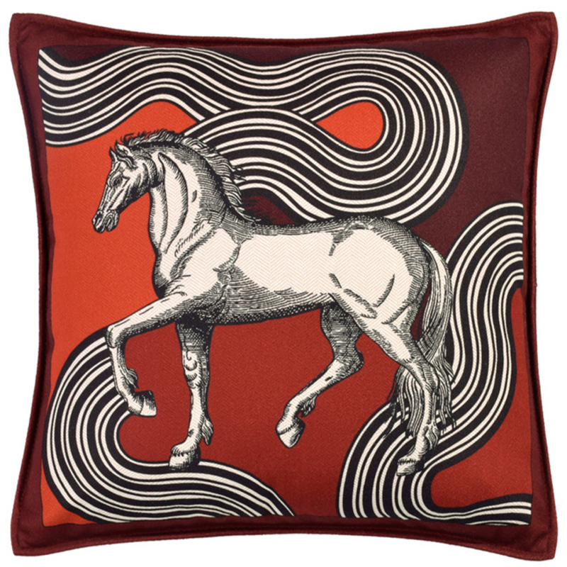 Декоративная подушка Hermes Horse 37 Бургундский красный Красный Черно-белый в Твери | Loft Concept 
