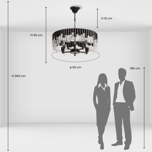 Люстра круглая из матового черного металла с подвесками из прозрачных стеклянных трубок Noir Tubes в Твери