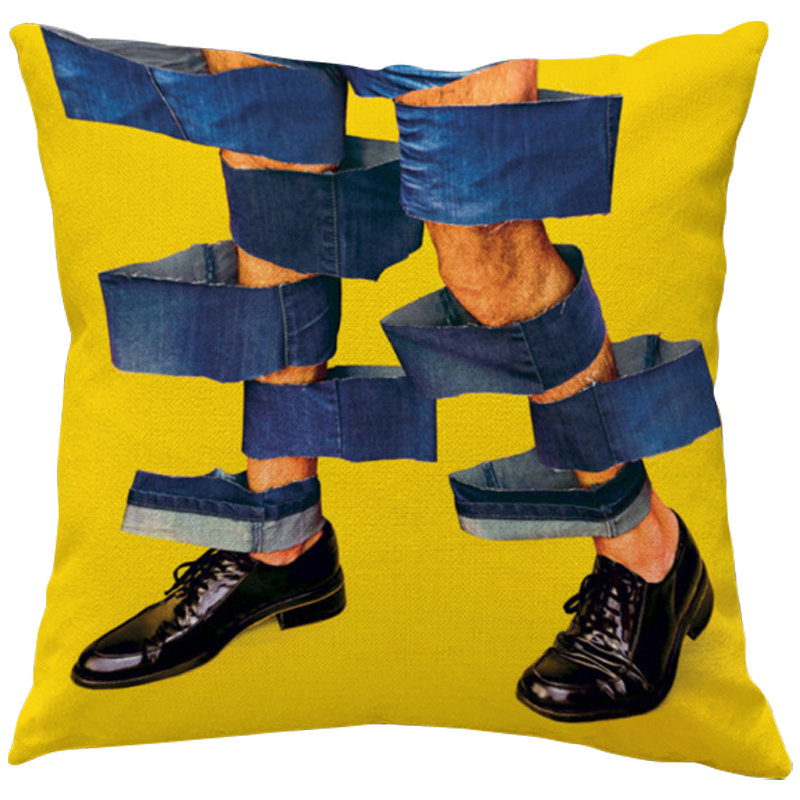 Декоративная подушка Seletti Cushion Jeans Желтый Синий Черный в Твери | Loft Concept 