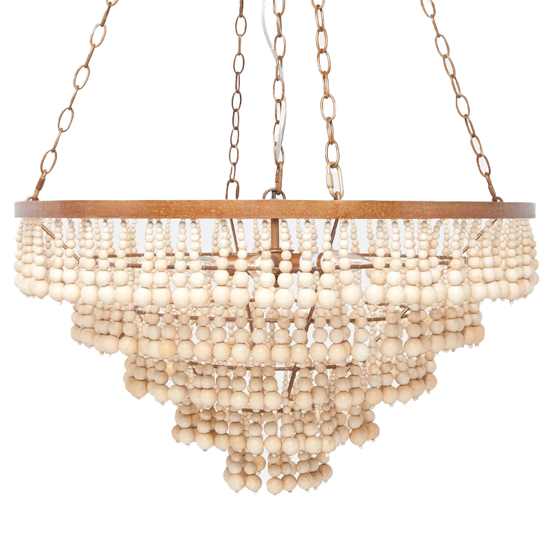 Круглая многоярусная люстра с круглыми деревянными подвесками Wooden Beads Chandelier Cream Кремовый Винтажная латунь Круглая многоярусная люстра с круглыми деревянными подвесками Wooden Beads Chandelier Cream Кремовый Винтажная латунь в Твери | Loft Concept