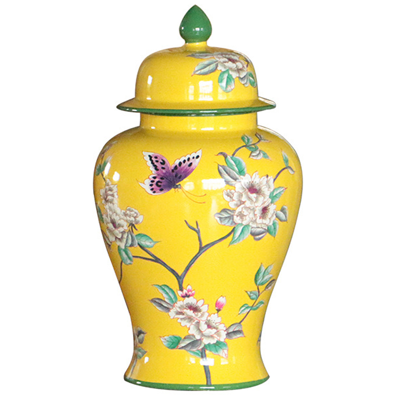 Ваза с крышкой Porcelain Yellow Garden Vase Желтый Зеленый Ваза с крышкой Porcelain Yellow Garden Vase Желтый Зеленый в Твери | Loft Concept