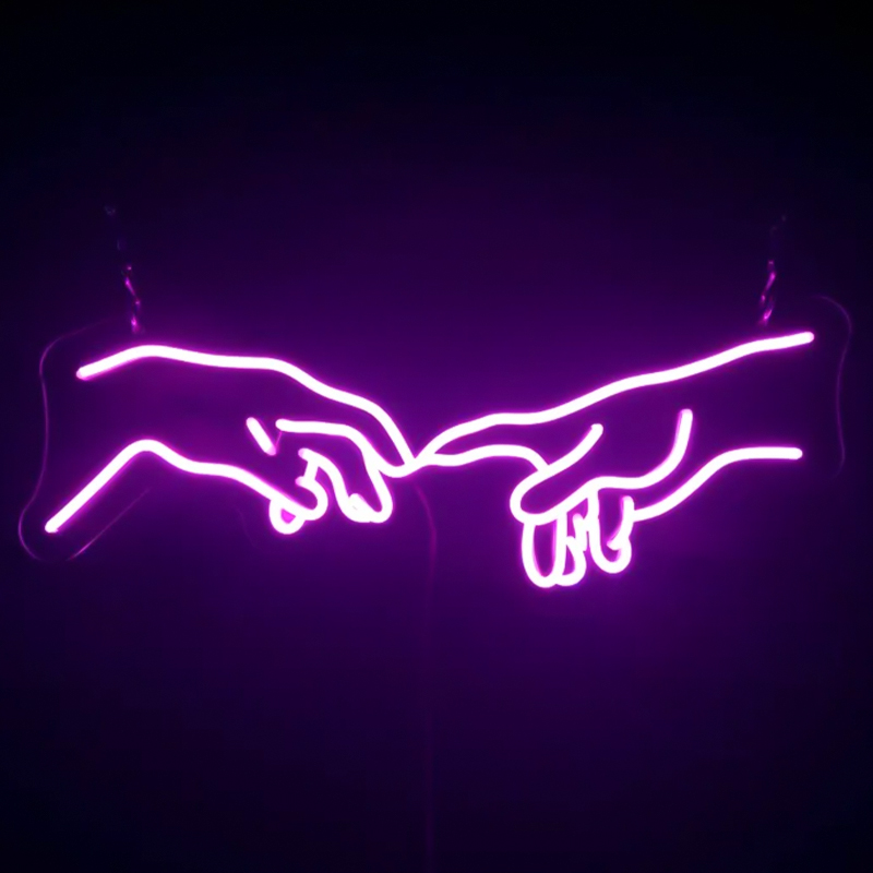 Неоновая настенная лампа Creation of Adam Hands Neon Wall Lamp Фиолетовый Неоновая настенная лампа Creation of Adam Hands Neon Wall Lamp Фиолетовый в Твери | Loft Concept