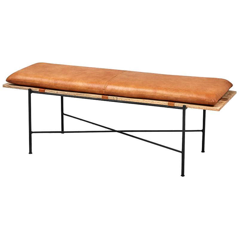 Банкетка Leather Metal Wood Bench Карамель Древесина Черный Банкетка Leather Metal Wood Bench Карамель Древесина Черный в Твери | Loft Concept