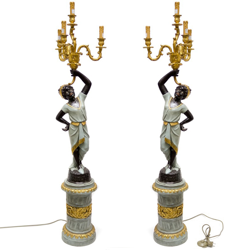 Торшер Girl With Candlestick Черный Бронза Голубой пастельный Торшер Girl With Candlestick Черный Бронза Голубой пастельный в Твери | Loft Concept