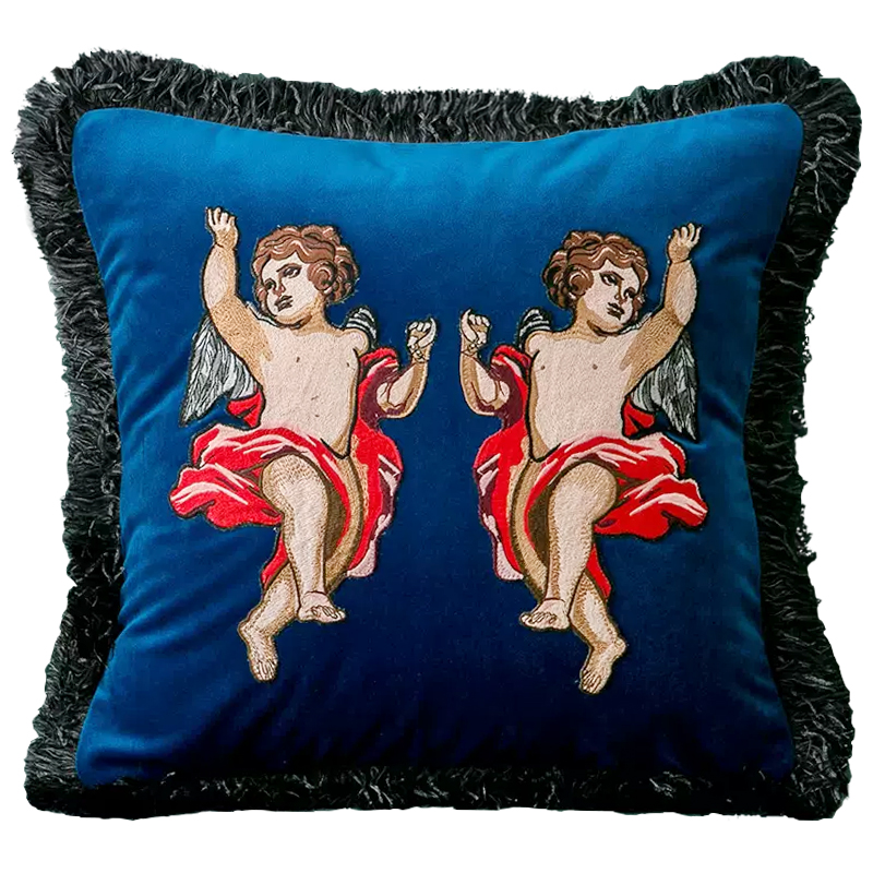 Декоративная подушка с вышивкой Стиль Gucci Angels Cushion Blue Синий Мульти Декоративная подушка с вышивкой Стиль Gucci Angels Cushion Blue Синий Мульти в Твери | Loft Concept