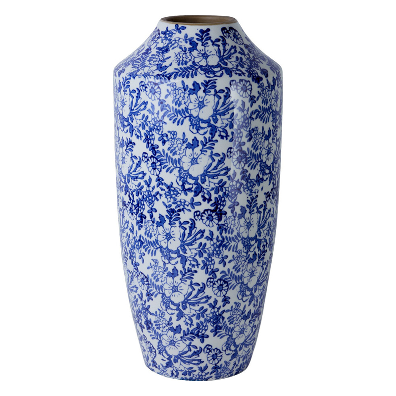 Ваза с синим цветочным узором Blue & White Ornament Белый Синий Ваза с синим цветочным узором Blue & White Ornament Белый Синий в Твери | Loft Concept