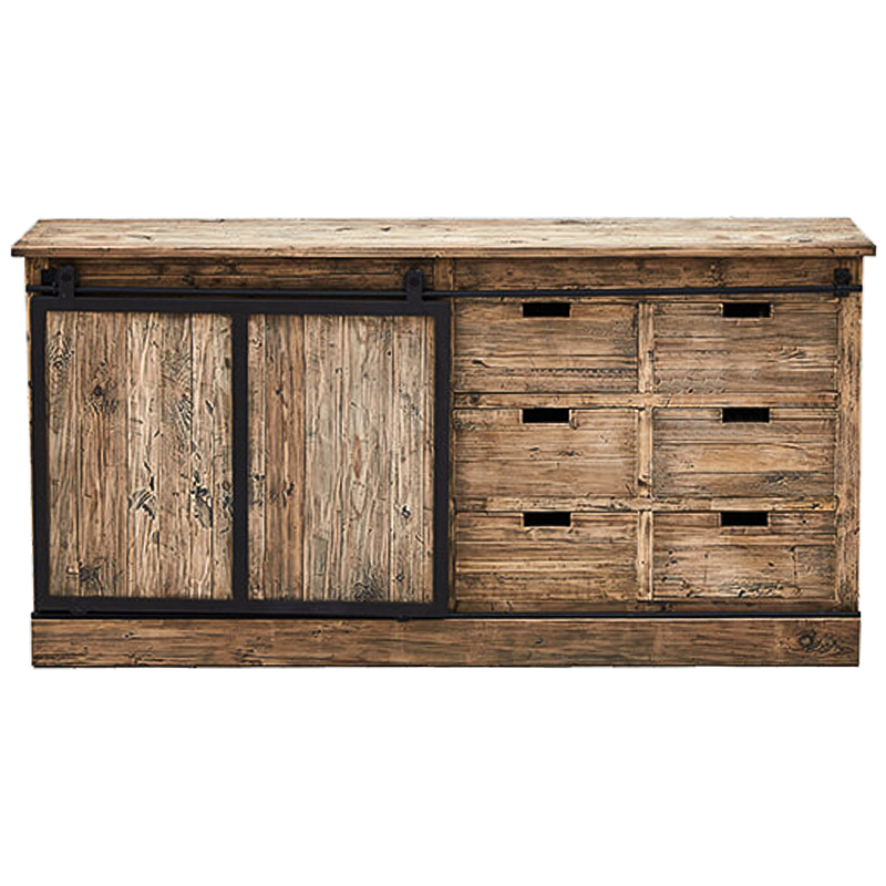 Комод с 6-ю ящиками и раздвижной дверцей лофт Ernesto Wood Commode Коричневый Черный Комод с 6-ю ящиками и раздвижной дверцей лофт Ernesto Wood Commode Коричневый Черный в Твери | Loft Concept