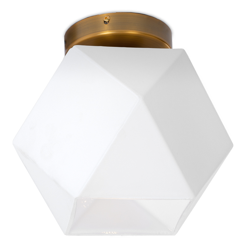 Потолочный светильник Sculptural Glass Faceted Flushm Milk Латунь сатинированная Белый Потолочный светильник Sculptural Glass Faceted Flushm Milk Латунь сатинированная Белый в Твери | Loft Concept