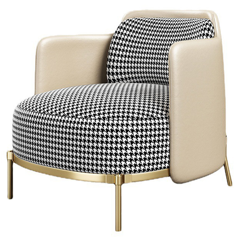 Кресло Pied de poule Cream Armchair Молочный Черно-белый Латунь Кресло Pied de poule Cream Armchair Молочный Черно-белый Латунь в Твери | Loft Concept