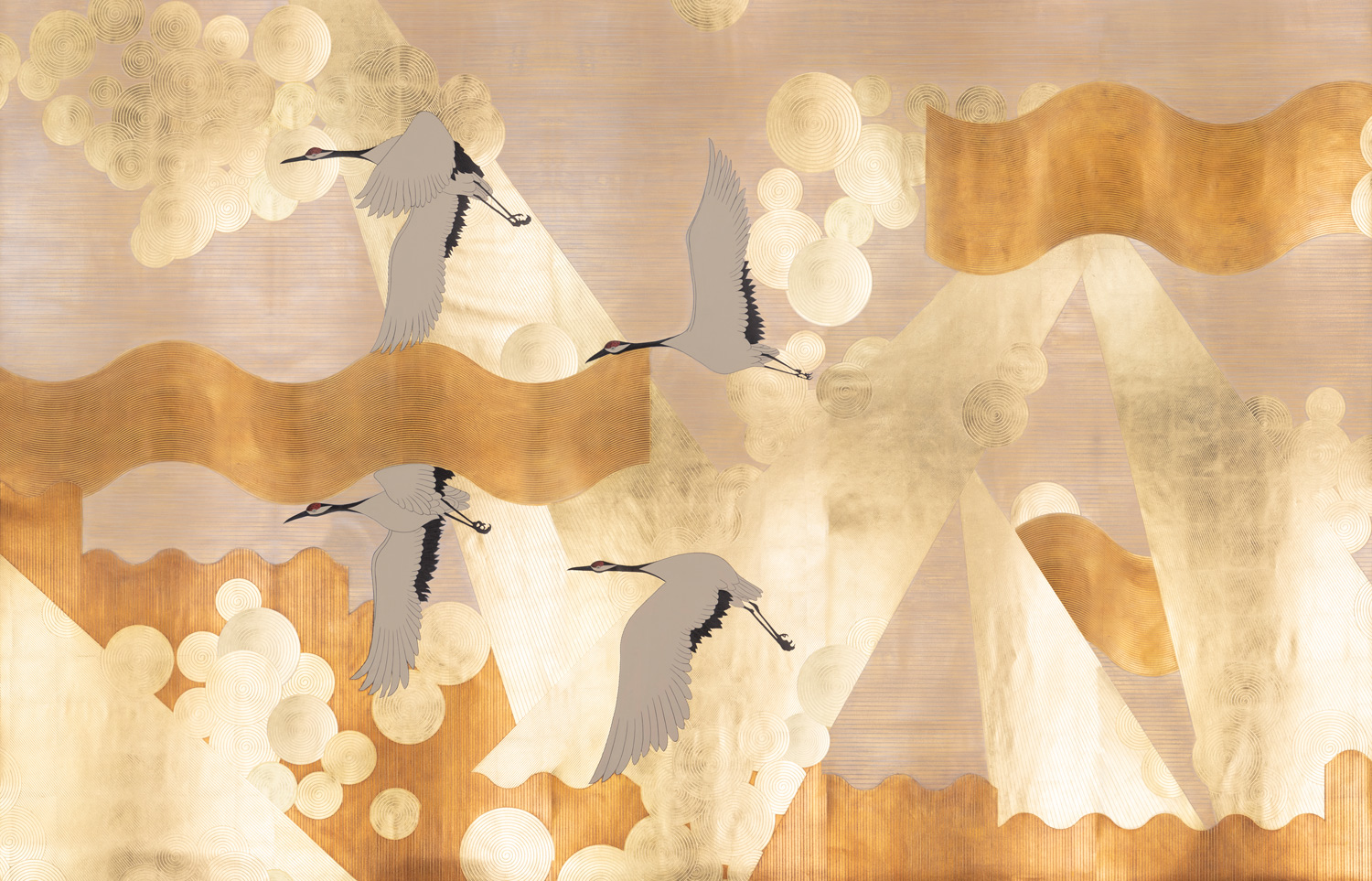 Обои ручная роспись Namban Colourway SC-244 on Deep Rich Gold gilded paper Обои ручная роспись Namban Colourway SC-244 on Deep Rich Gold gilded paper - постер Loft-Concept в Твери