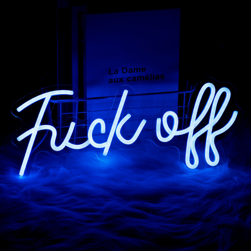 Неоновая настенная лампа Fuck Off Neon Wall Lamp Синий Синий Неоновая настенная лампа Fuck Off Neon Wall Lamp Синий Синий в Твери | Loft Concept