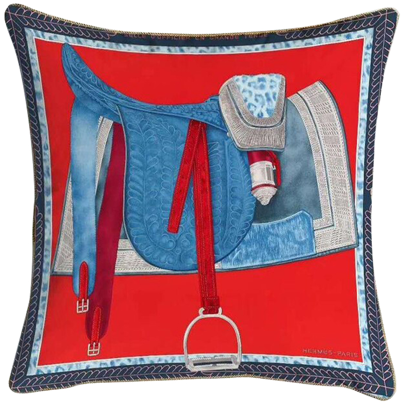 Декоративная подушка Hermes Saddle 126 Красный Синий Голубой Декоративная подушка Hermes Saddle 126 Красный Синий Голубой в Твери | Loft Concept