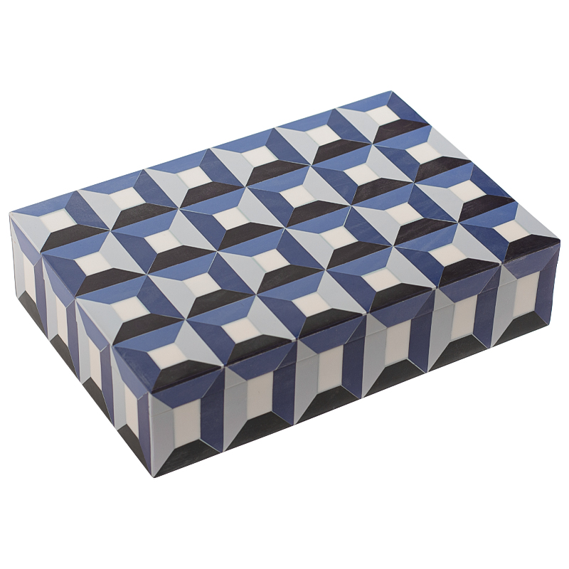 Шкатулка Squares Blue Bone Inlay Box Синий Белый Черный Шкатулка Squares Blue Bone Inlay Box Синий Белый Черный в Твери | Loft Concept