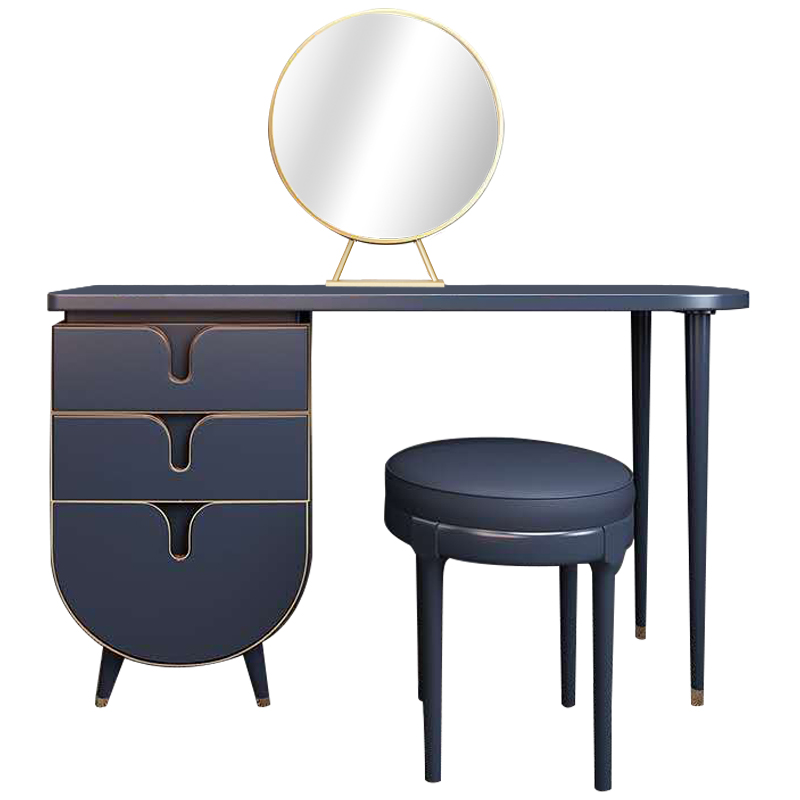 Комплект из туалетного стола, зеркала и пуфа Conna Dressing Table Blue Синий Золотой Комплект из туалетного стола, зеркала и пуфа Conna Dressing Table Blue Синий Золотой в Твери | Loft Concept