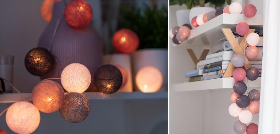 Гирлянда хлопковые фонарики Сotton Ball Dirty Rose - Loft-Concept в Твери