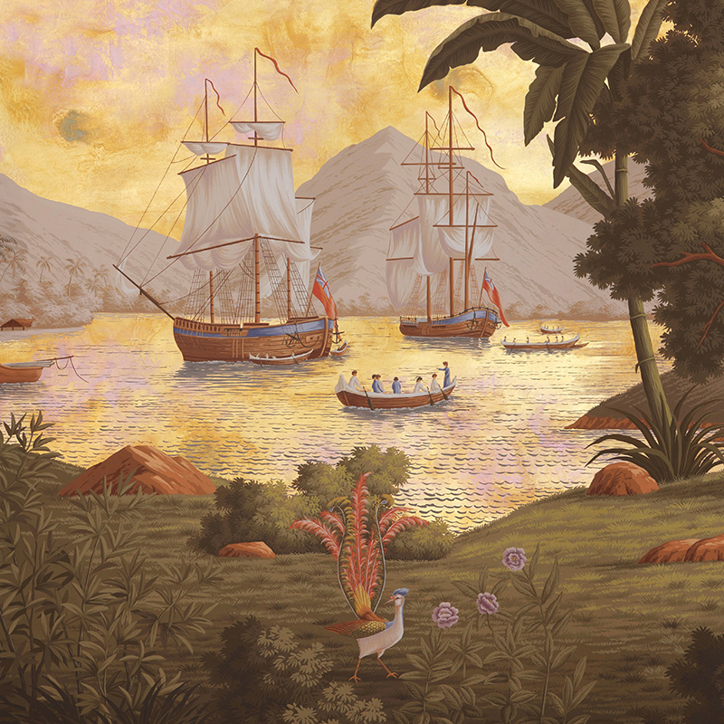 Обои ручная роспись Voyage of the Pacific Amarelo on Deep Rich Gold gilded paper with antiquing Обои ручная роспись Voyage of the Pacific Amarelo on Deep Rich Gold gilded paper with antiquing в Твери | Loft Concept