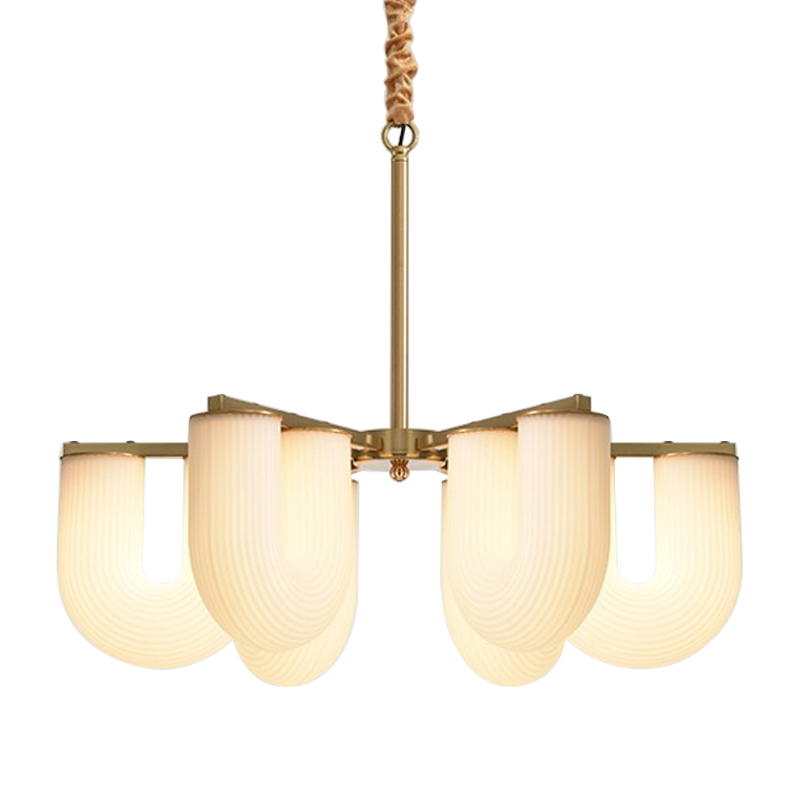 Люстра Berthe Arch Chandelier 6 плафонов Латунь Хром Белое матовое стекло Люстра Berthe Arch Chandelier 6 плафонов Латунь Хром Белое матовое стекло в Твери | Loft Concept