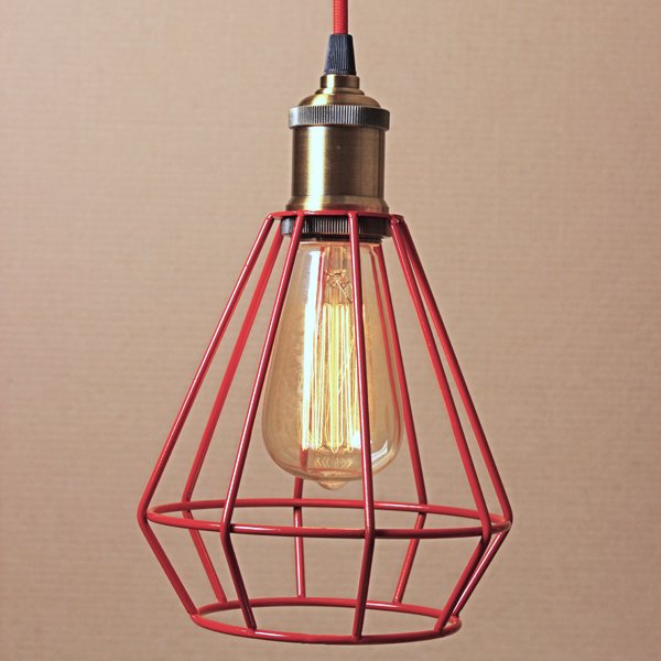 Подвесной светильник Wire Cage Pendant Punch Red Красный Подвесной светильник Wire Cage Pendant Punch Red Красный в Твери | Loft Concept