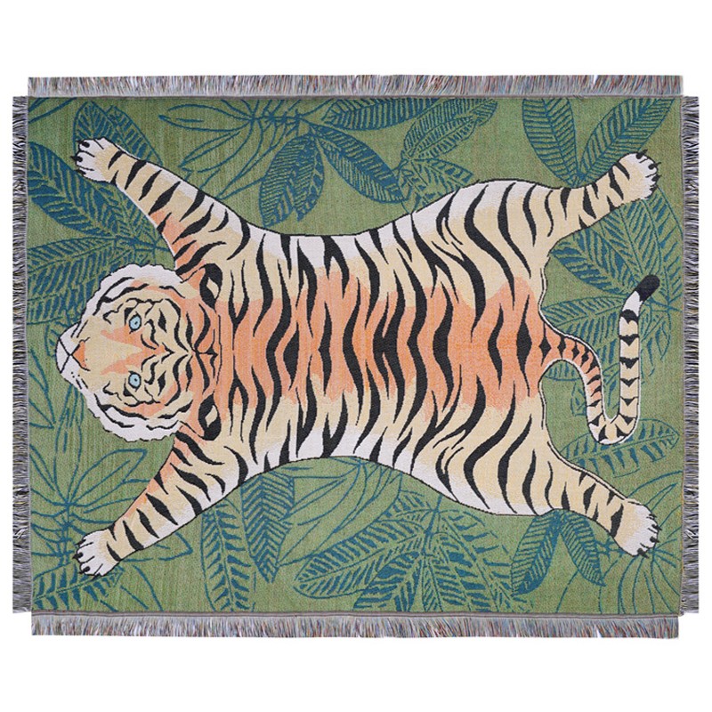 Плед с принтом тигра Tiger Plaid Зеленый Мульти Плед с принтом тигра Tiger Plaid Зеленый Мульти в Твери | Loft Concept