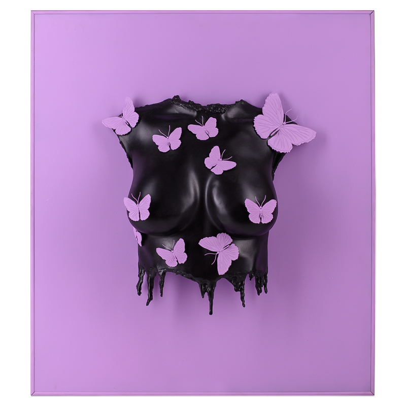Аксессуар на стену Sculpture Female Torso Butterflies Framed Сиреневый Черный Аксессуар на стену Sculpture Female Torso Butterflies Framed Сиреневый Черный в Твери | Loft Concept